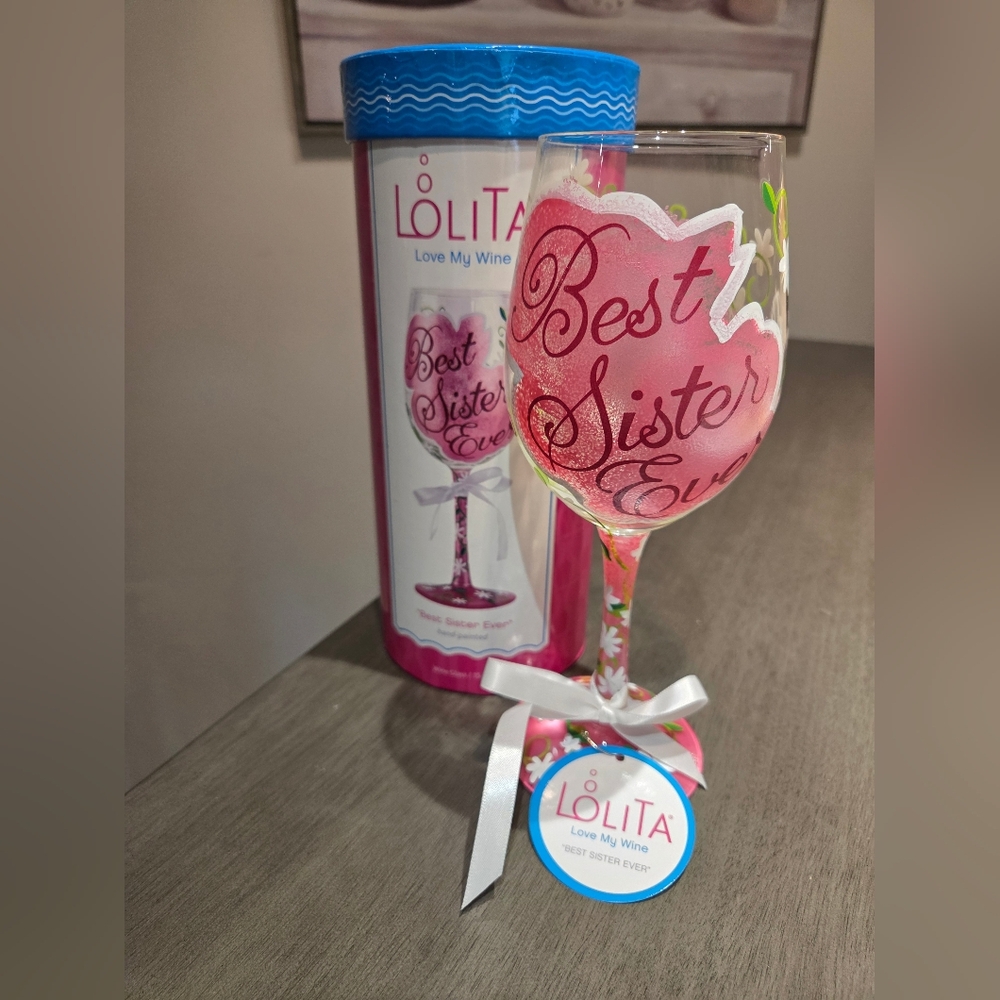 Lolita Best Sister Ever Wine Glass - Pink